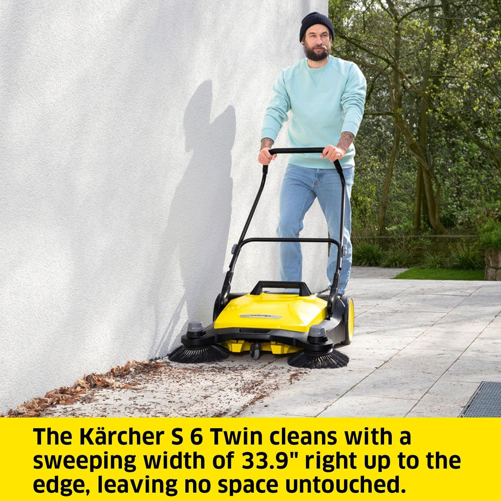 Karcher S 6 Twin Walk-Behind Push Sweeper, 10 Gallon Capacity, 33.9 in Sweeping Width - 1.766-461.0