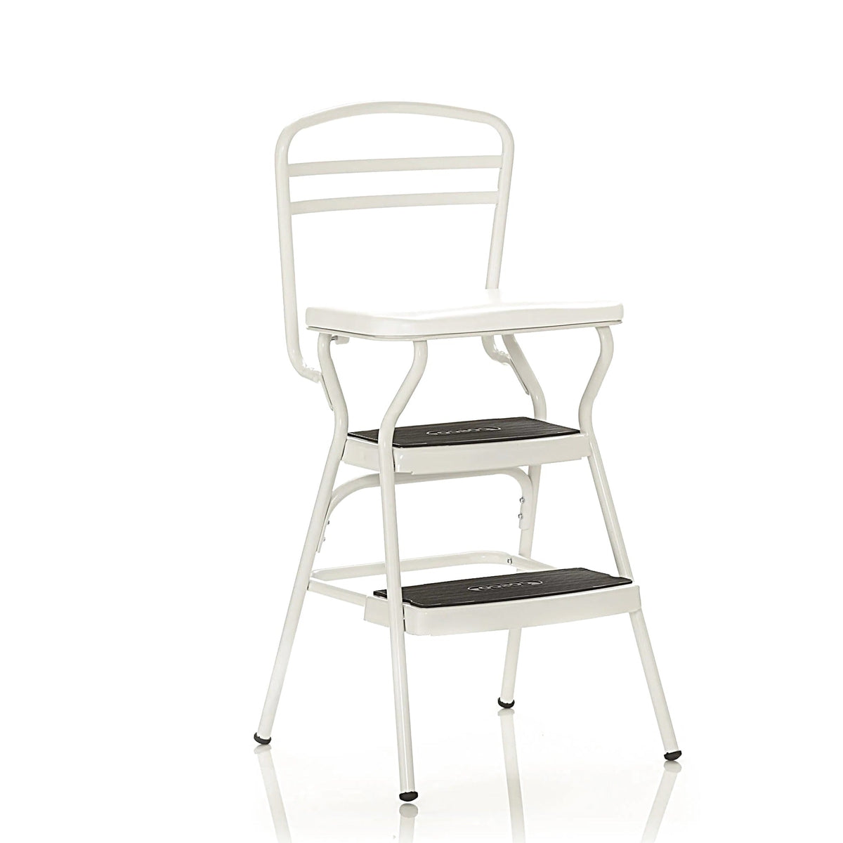 COSCO Stylaire Retro Chair + Step Stool with flip-up seat (white, one pack)