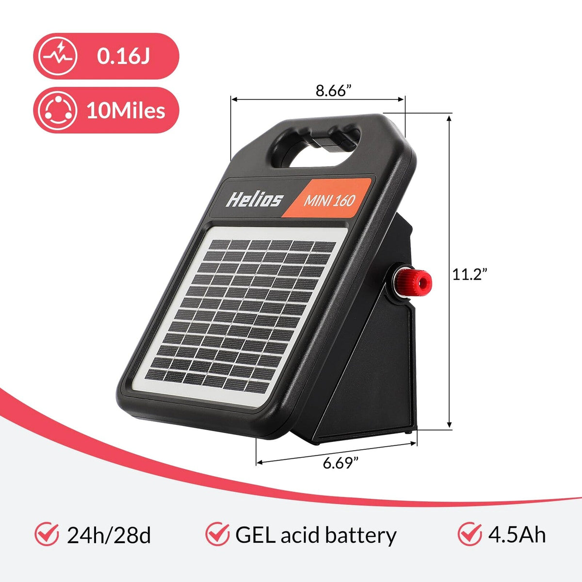 10 Miles Solar Electric Fence Charger with Day/Night Mode, 0.16J Portable Solar Fence Charger with Rechargeable Solar Panel for 24-Hour Uninterrupted Protection Electric Fence Energizer