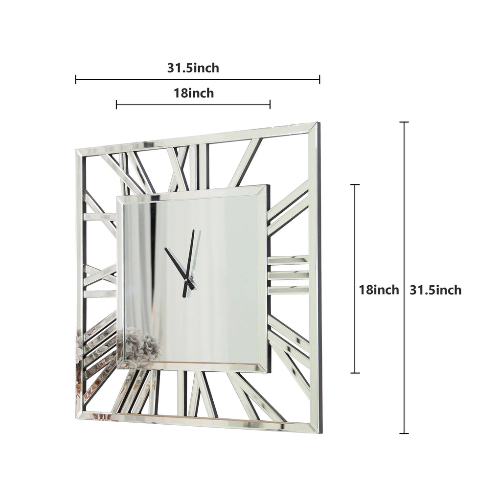 Large Modern Mirrored Wall Clock With Roman Numerals - 32 Inch