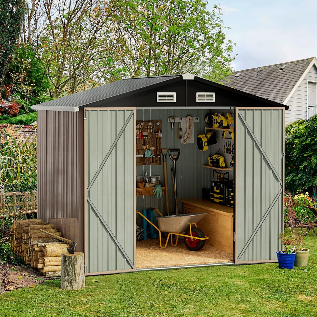 Aoxun 6.4x4 FT Outdoor Storage Shed for Tool Garden