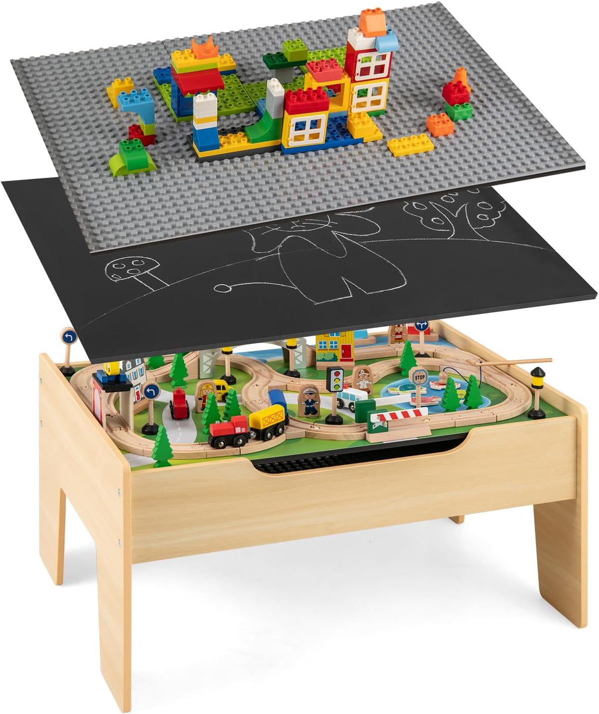 Wooden Children's Train Activity Table With Storage, 100 Pieces, 48 x 24.5 x 16 L x W x H
