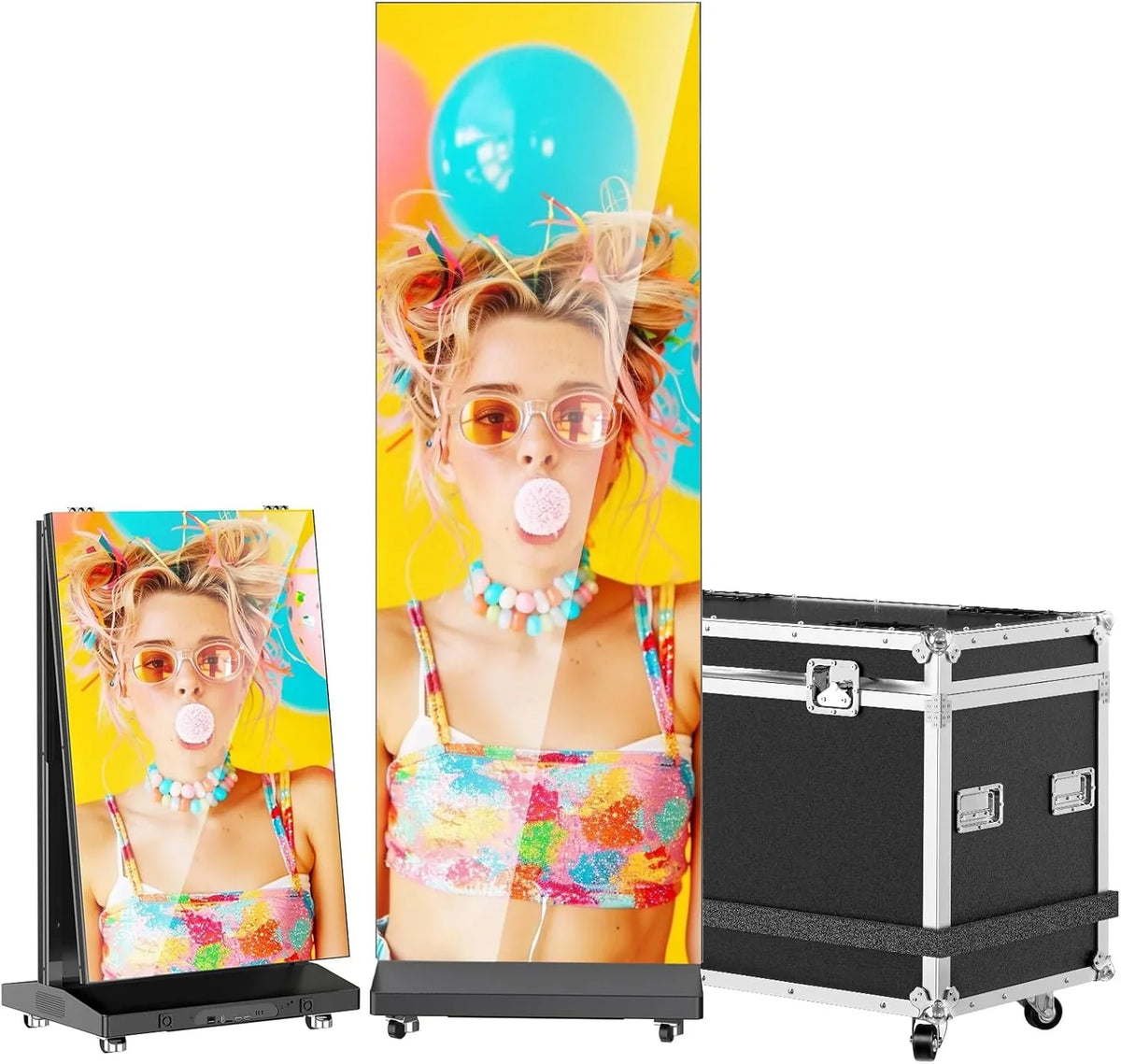 YCKJNB 80 inch P1.86 Flexible Spliceable LED Poster Display, Silver, 1-Pack Flight Case - P1.86