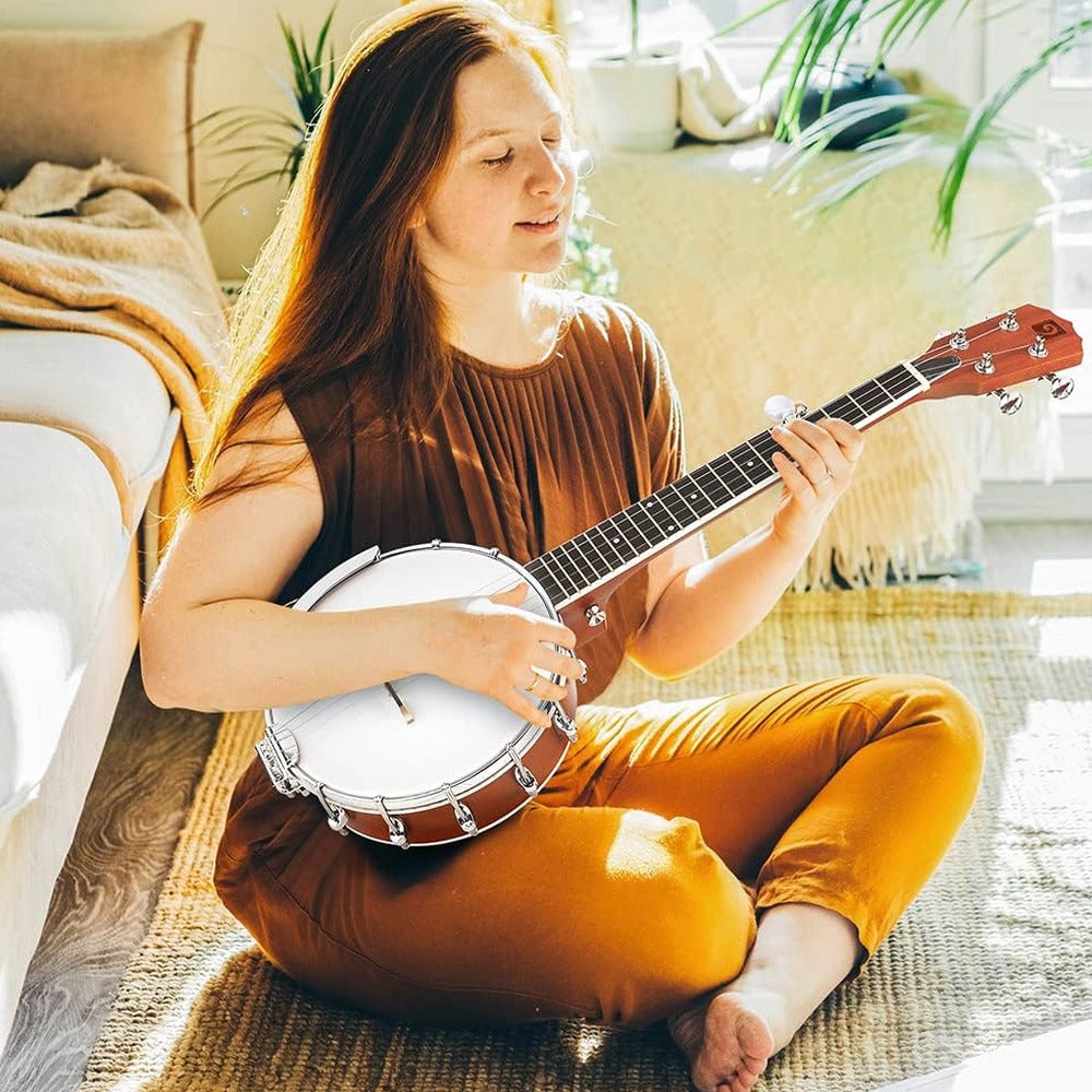 String Banjo 26 Inch MINI Travel Banjo Banjo Beginner Kit with Remo Head Open Back &amp; Closed Solid Back with beginner Kit Comfortable Carrying Bag