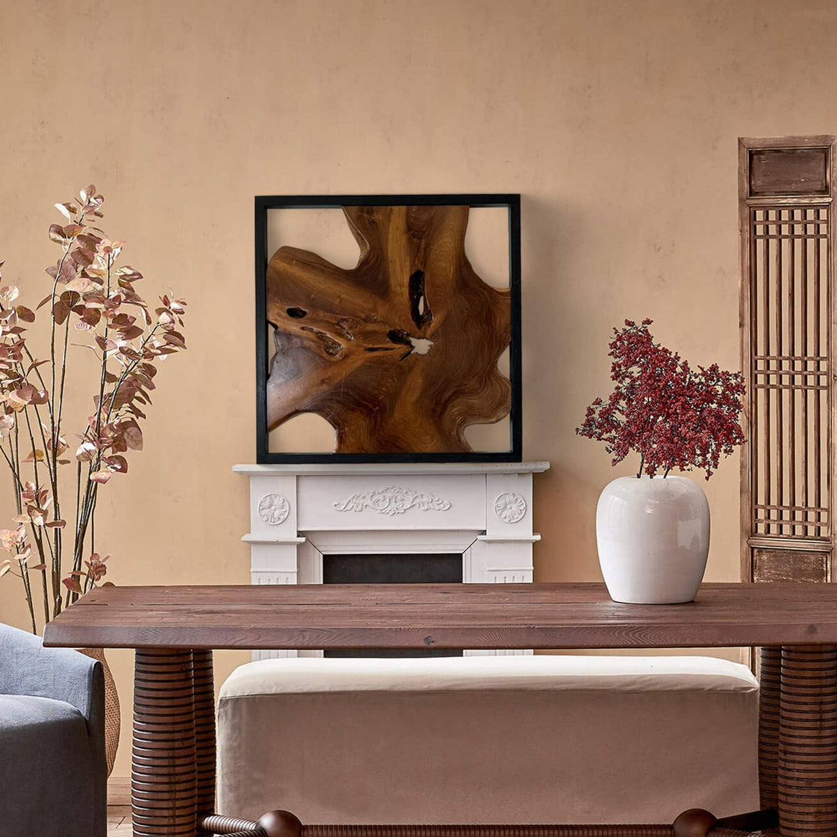 Live Edge Teak Wood Wall Sculpture - 31.4 x 16.9 x 2.36 in or 27.5 x 27.5 x 2.36 in