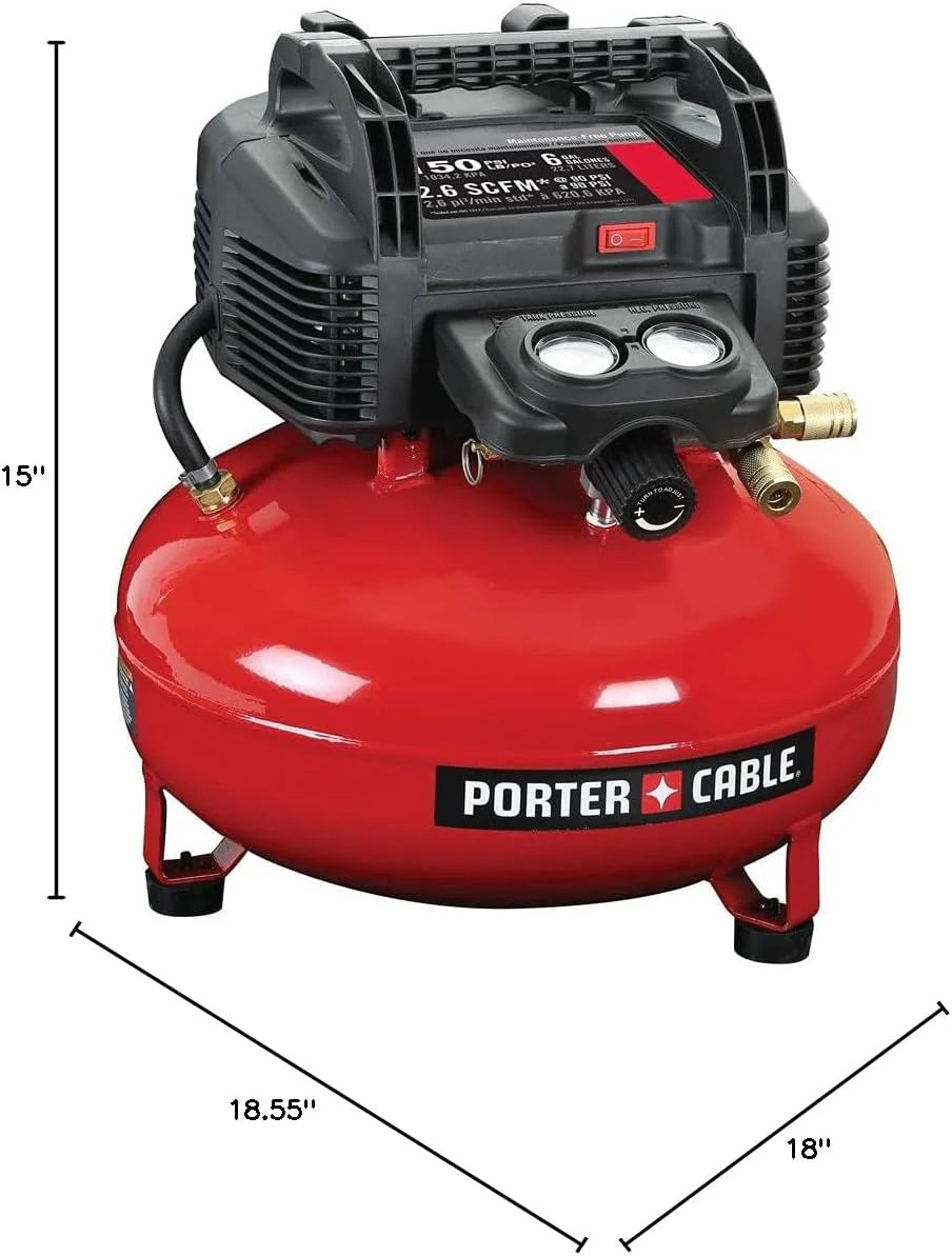 6 Gallon Oil-Free Pancake Air Compressor, 150 PSI, 2.6 SCFM at 90 PSI