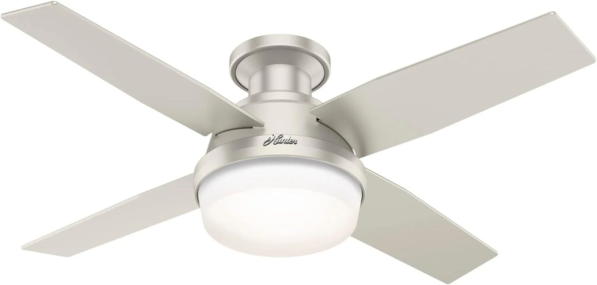 Hunter Fan Company Dempsey Indoor/Outdoor Low Profile Ceiling Fan With LED Light, 44 inch, Matte Nickel - 50398