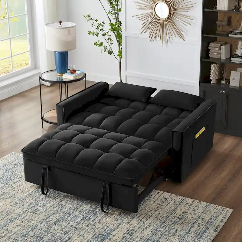 4-in-1 Velvet Pull-Out Sleeper Sofa Bed Loveseat With Reclining Backrest And 2 Side Pockets