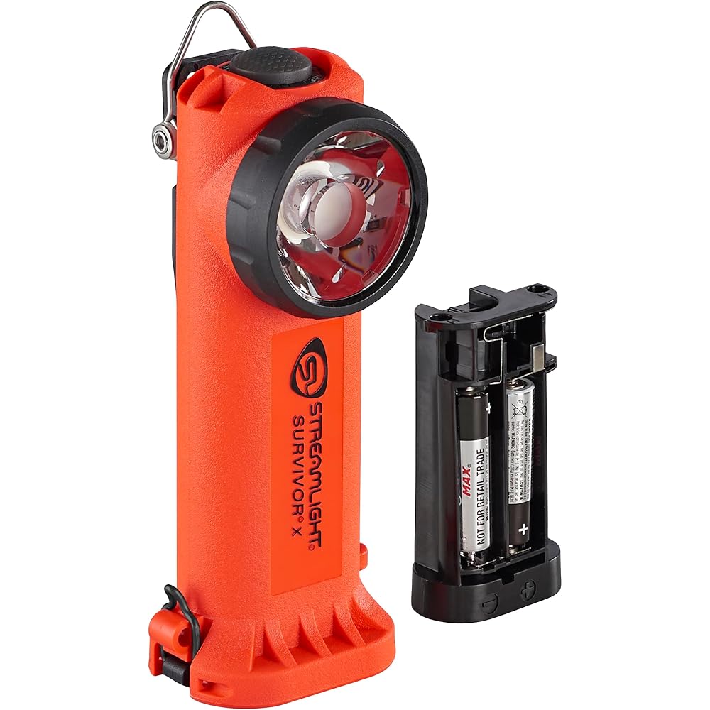 Streamlight Survivor X Right-Angle Firefighter's Flashlight, 250 Lumens, 3 AA Alkaline Batteries, Orange - 90950