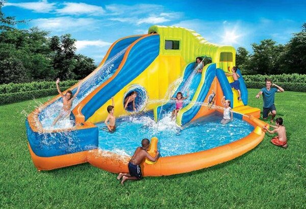BANZAI Pipeline Twist Kids Inflatable Outdoor Backyard Water Pool Aqua Splash Park and Slides