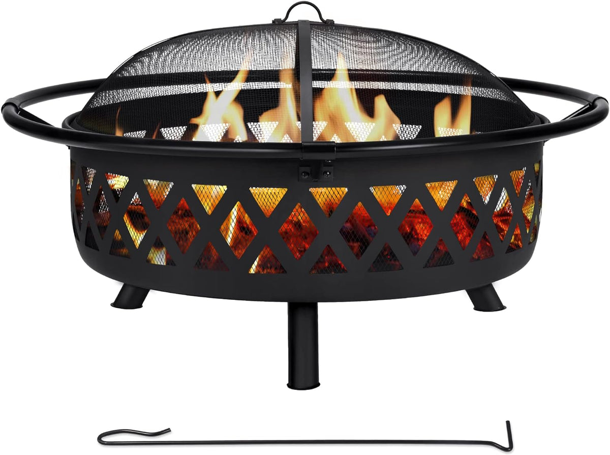 SUNCREAT 42-Inch Wood Burning Patio Fire Pit, Black, 42.1 Inch Diameter x 25.2 Inch High