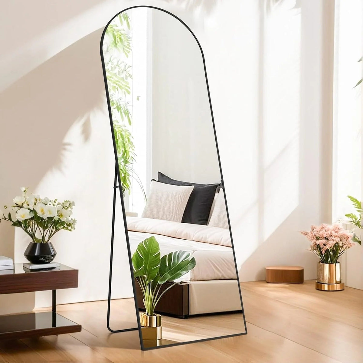 Full-Length Arched Floor Mirror, 64in H x 21in W, Aluminum Alloy Frame