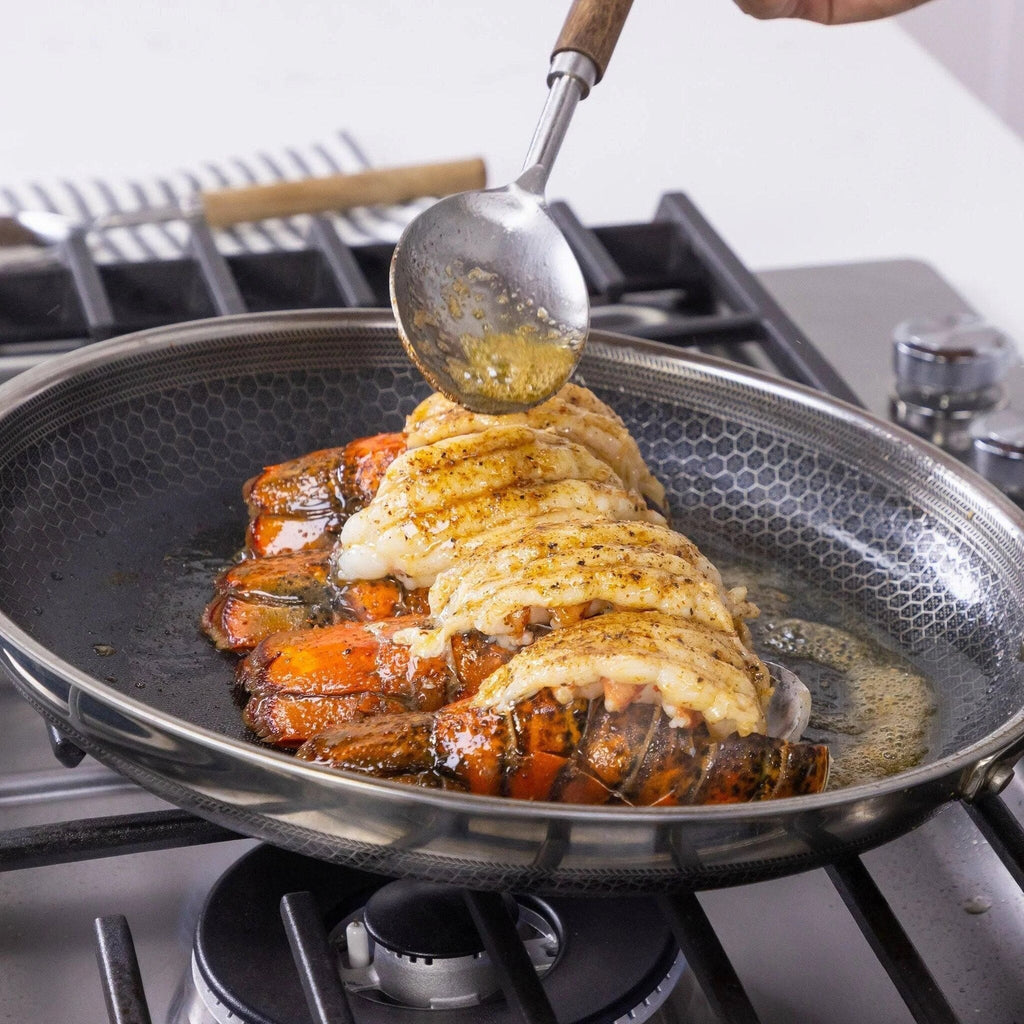 HexClad 6 Piece Hybrid Stainless Steel Cookware Pan Set 8 inch 10 inch 12 inch with Glass Lids Size: One size Black
