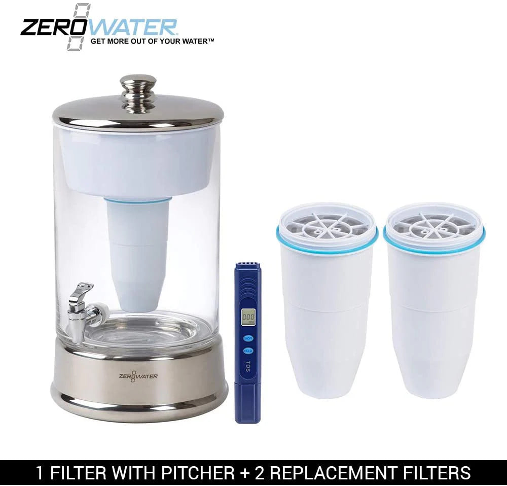 ZeroWater 40 Cup Ready-Pour Glass Water Dispenser With Water Quality Meter - BPA-Free