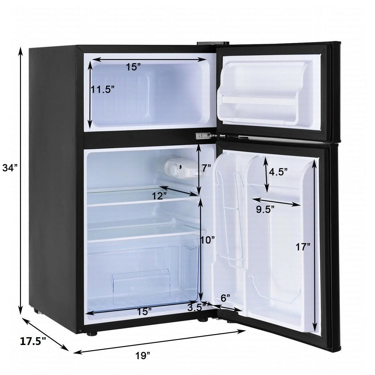 Costway Compact Refrigerator With Internal Freezer, Grey, 3.2 Cu. Ft.