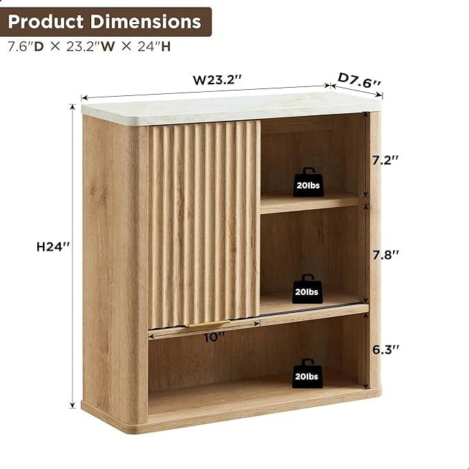 Bathroom Wall Cabinet With Adjustable Shelf, 7.6 in D x 23.2 in W x 24 in H