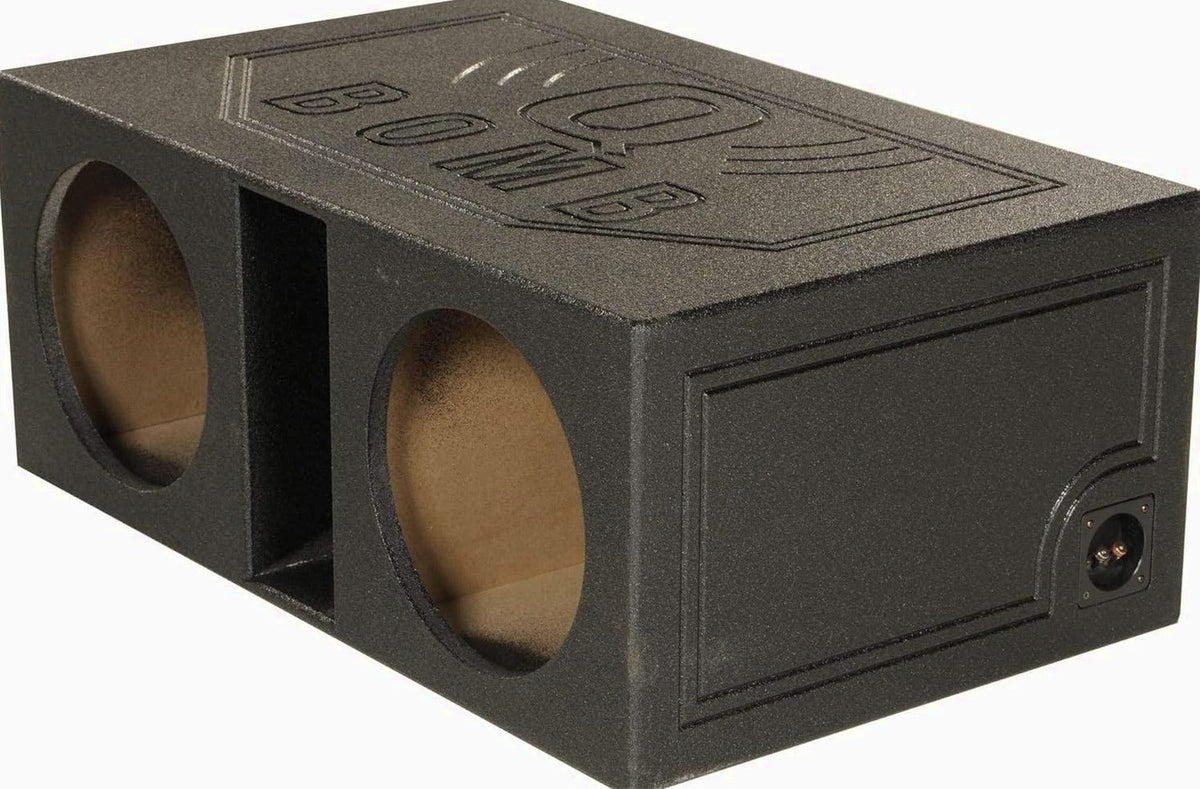 QPower QBOMB12VL Dual 12′′ Vented Subwoofer Box – Durable MDF, Black Rhino Liner Finish