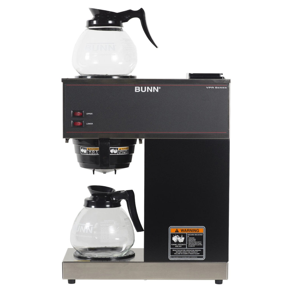 12-Cup Pourover Coffee Maker, Black, With Upper & Lower Warmers, 2 Glass Decanters - Commercial Use