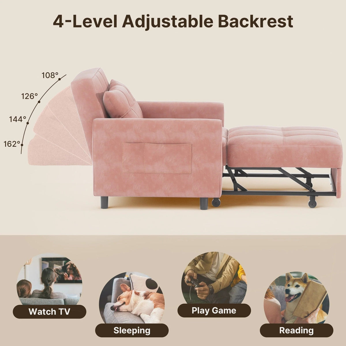 3-in-1 Adjustable Pull-Out Sleeper Sofa Bed With 330 Pounds Capacity