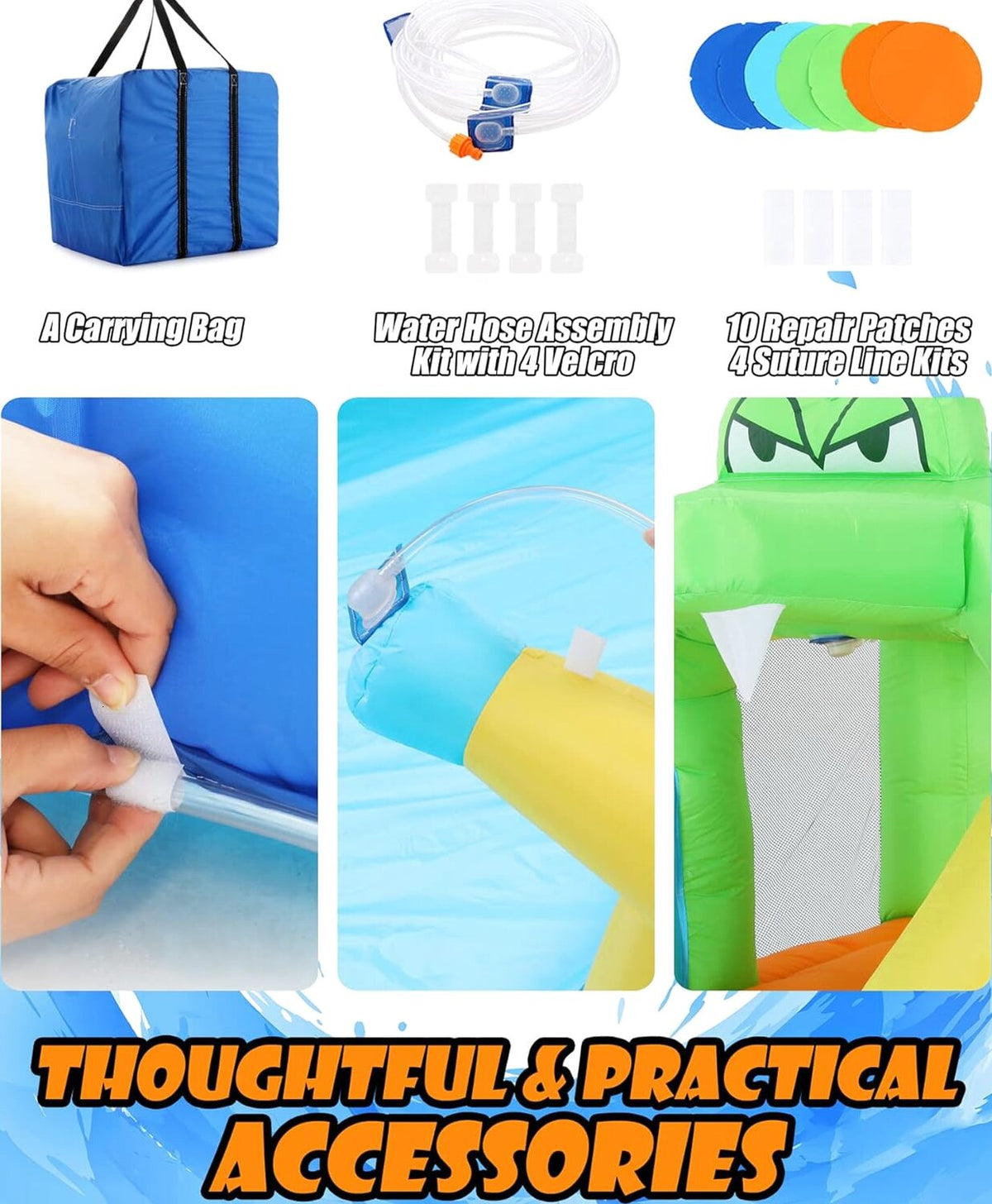 Inflatable Water Slides for Kids 8-in-1 Bounce House Water Park with 450W Blower Climbing Wall, Splash Pool, 2 Water Cannons, Basketball Hoop, Water Slide, Crocodile Sprinkler for Gift Backyard Party
