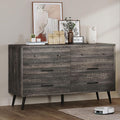 DWVO 6-Drawer Dresser With Black Metal Handles, 47in x 15.7in x 31in - Dark Rustic Oak