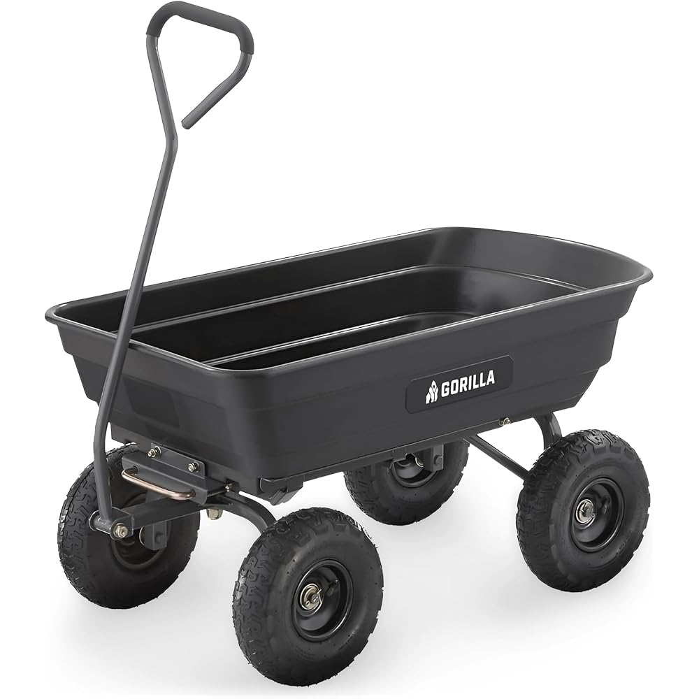 Gorilla Carts Poly Garden Dump Cart, 4 Cu Ft, 600 Lb Capacity, Pneumatic Tires - GOR4PS