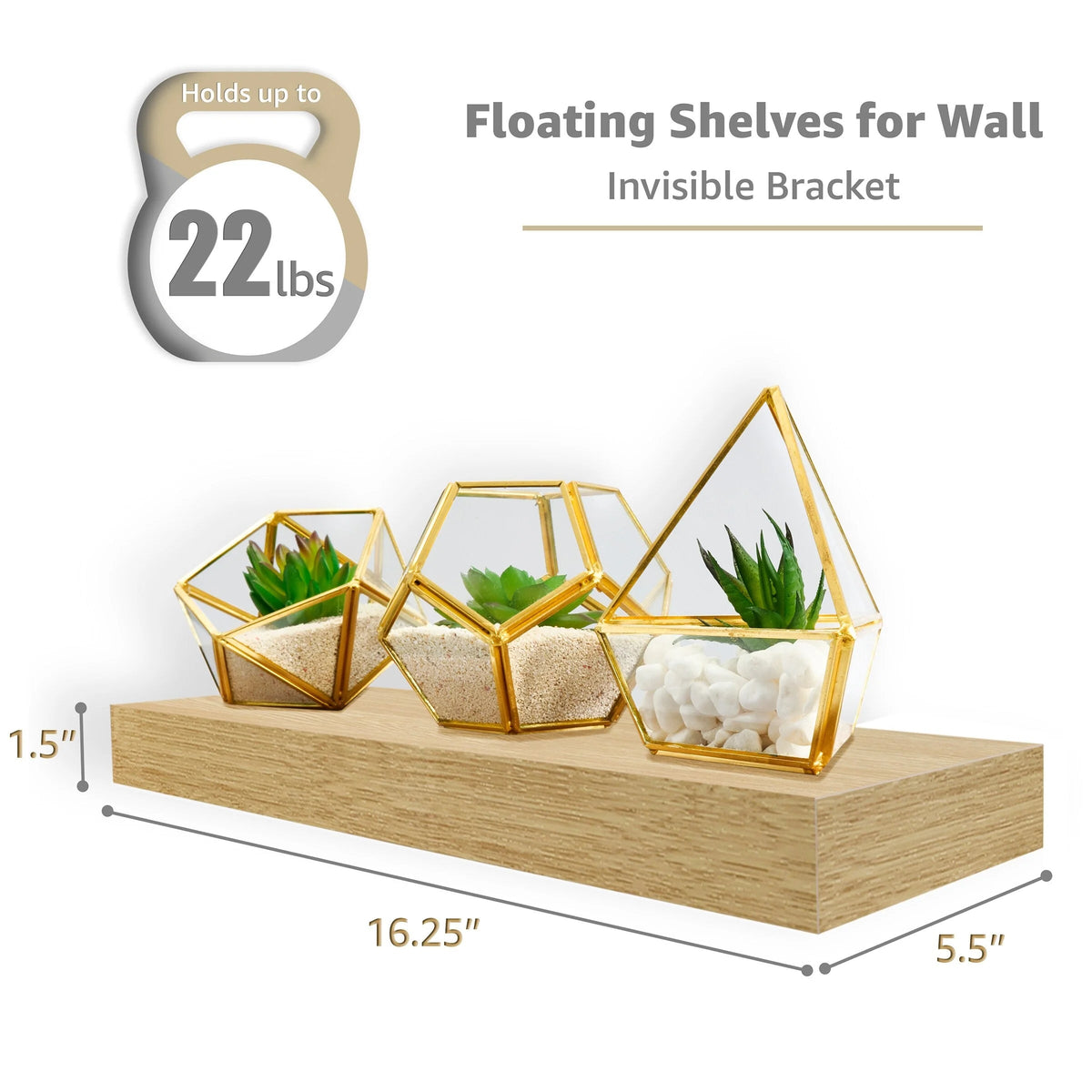 16 Inch Floating Wall Shelves, 3 Pack