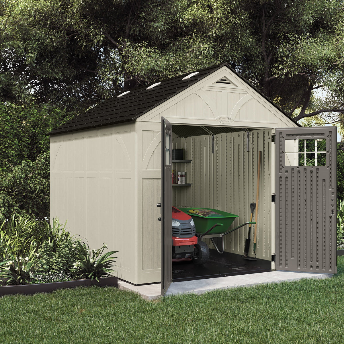 8 x 10 ft Steel-Reinforced Double-Wall Resin Storage Shed - Vanilla