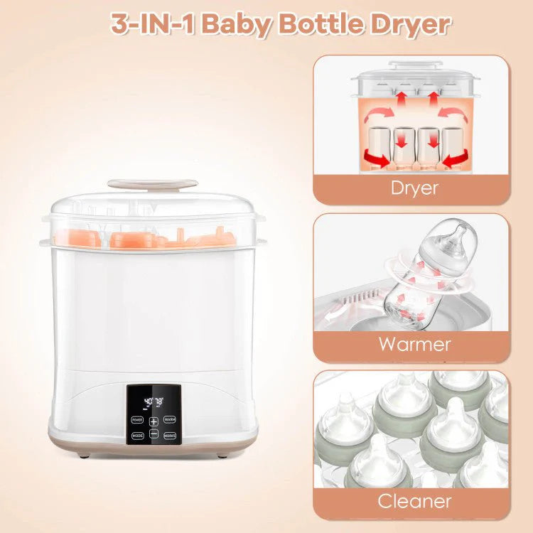 3-In-1 Baby Bottle Steam Sterilizer And Dryer With LED Monitor, 10 Bottles, White, 12 x 8 x 16 in