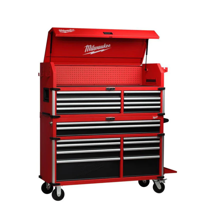 Milwaukee High Capacity 56 in 18-Drawer Steel Tool Chest And Cabinet Combo - Red And Black
