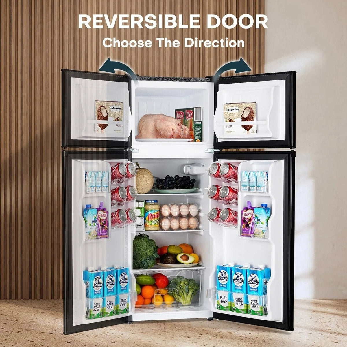 Upstreman 4.0 Cu.Ft Mini Fridge with Freezer – Double Door Compact Refrigerator for Dorm, Office, Bedroom – Adjustable Thermostat, Black (BR401)