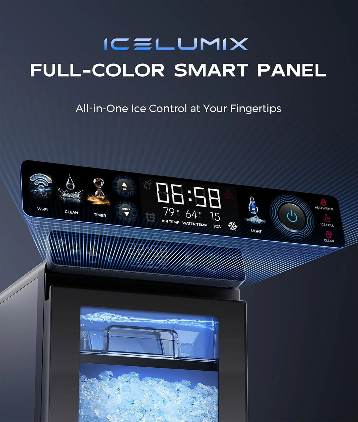 ecozy Countertop Nugget Ice Maker, 44 lbs/24H, Stainless Steel, Silver