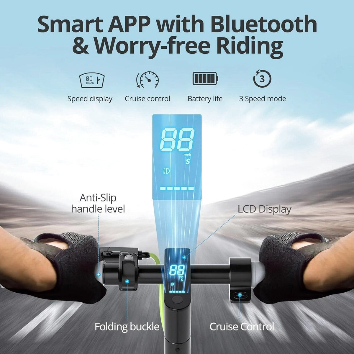 Electric Scooter - 8.5" Solid Tires, 350W Motor, Up to 19 MPH and 21-23 Miles Long-Range Portable Foldable Commuting Scooter for Adults with Double Braking System and App