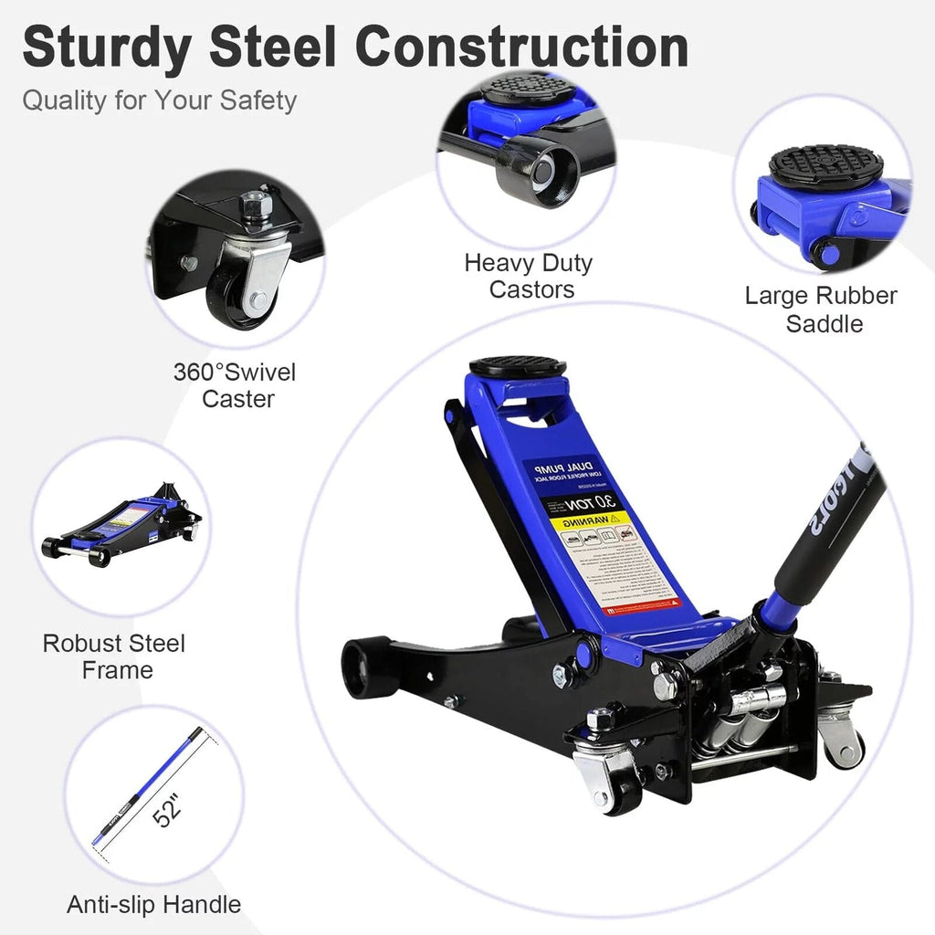 3 Ton Floor Jack, Hydraulic Low Profile Car Jack, Heavy Duty Steel Hydraulic Jack Floor Jack with Dual Piston Quick Lift Pump, Lifting Range 5.1′′-20′′