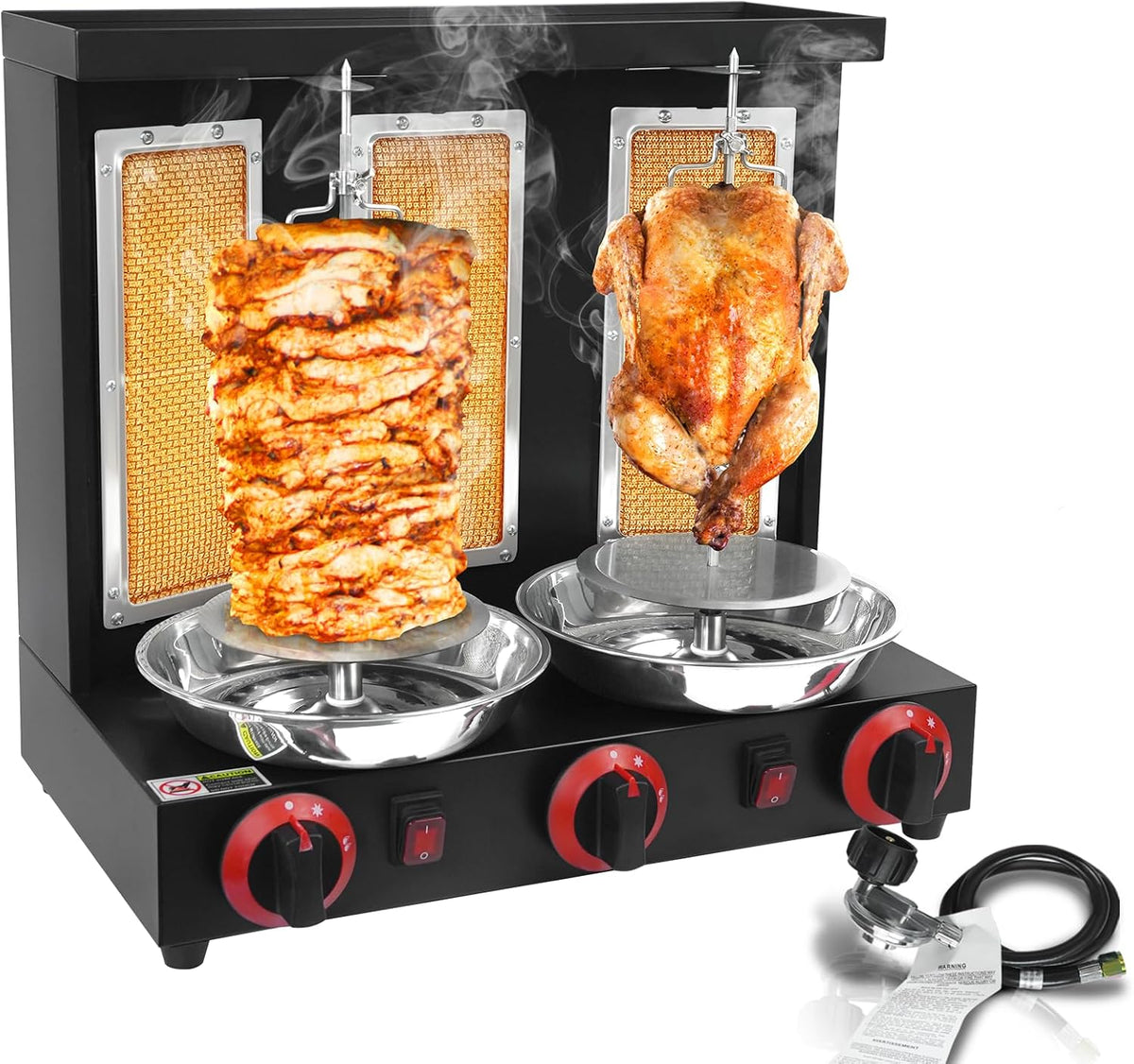 Vertical Shawarma Rotisserie Grill, 3 Burners, 6000 Watts, Black