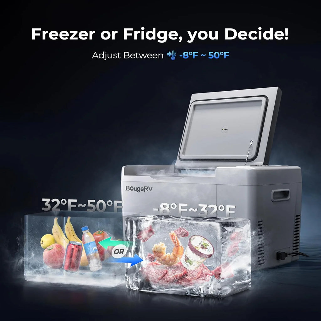 BougeRV 23 Quart Portable Car Refrigerator Freezer, Grey, 12/24V DC - CR22