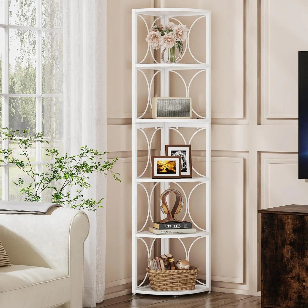 67 Inch Tall 6-Tier Freestanding Corner Bookshelf and Storage Shelving Unit