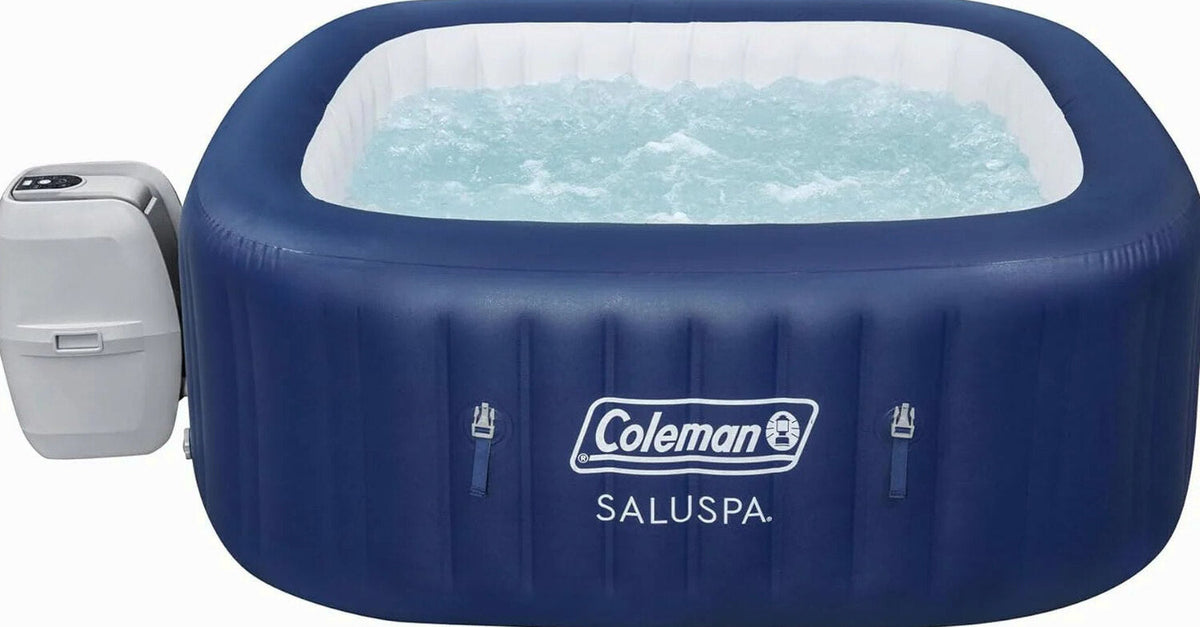 4 to 6 Person Inflatable Hot Tub Square Portable Outdoor Spa with 114 Soothing AirJets and Insulated Cover, Gray-Coleman