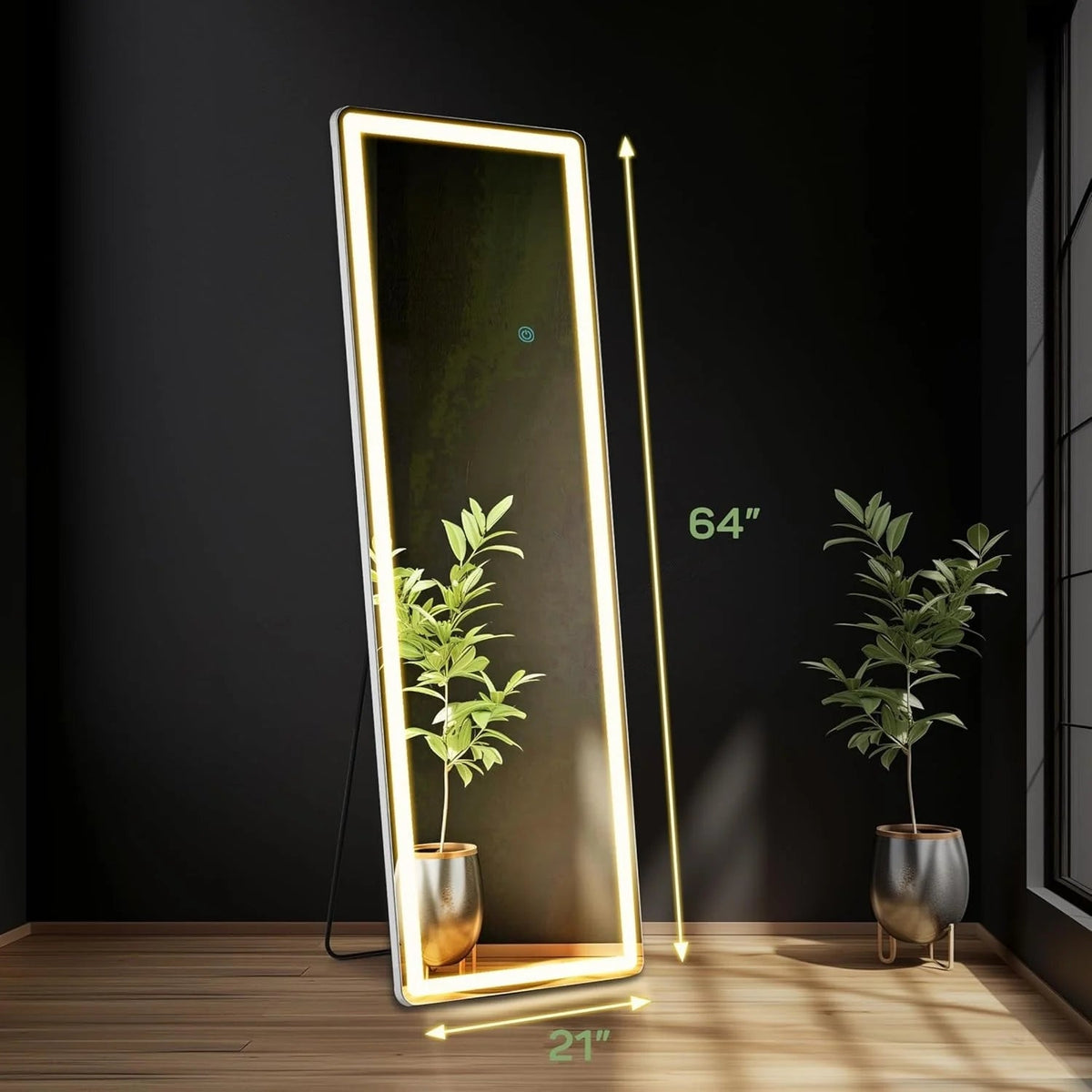 LED Full-Length Floor Mirror With Stand, 64 x 21 Inch