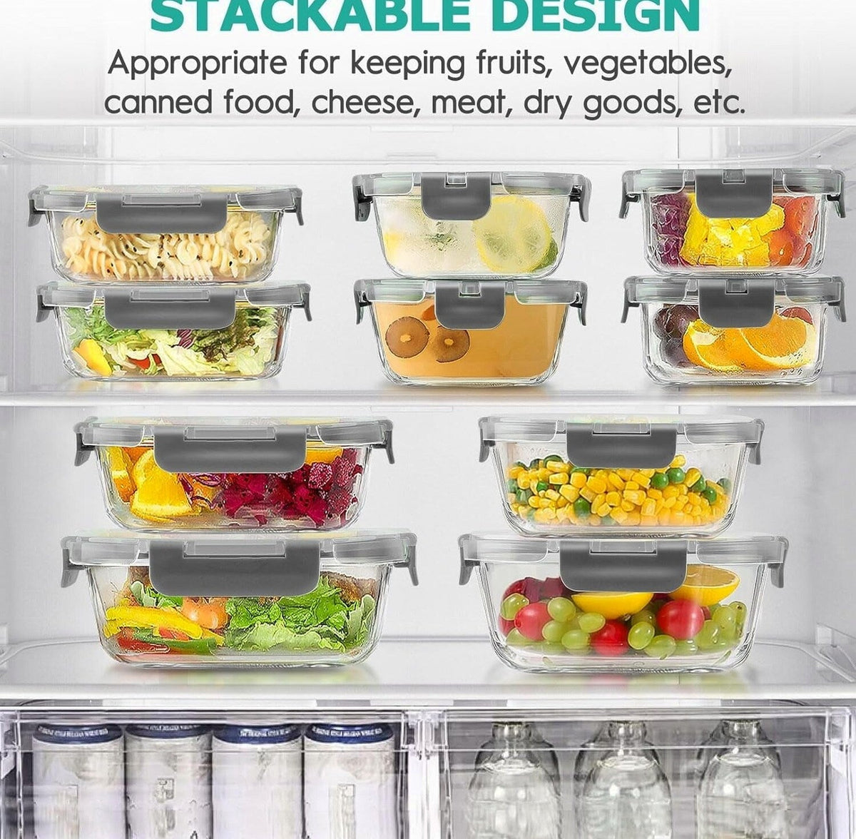 34pcs Glass Food Storage Containers with Lids Set, Airtight Meal Prep Containers (17 Containers &amp; 17 Lids), Grey