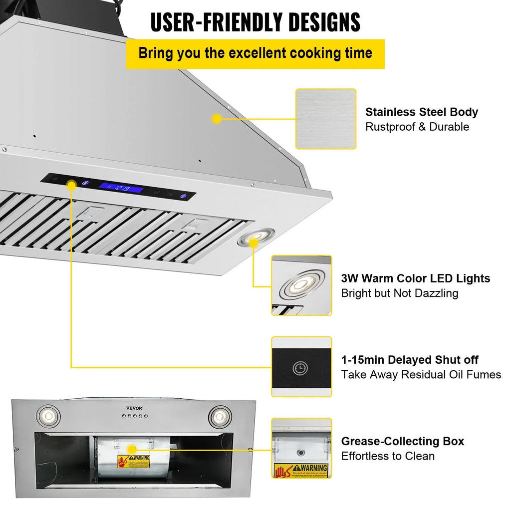 BENTISM Built-In Range Hood Insert 900CFM 36in Touch And Remote Control