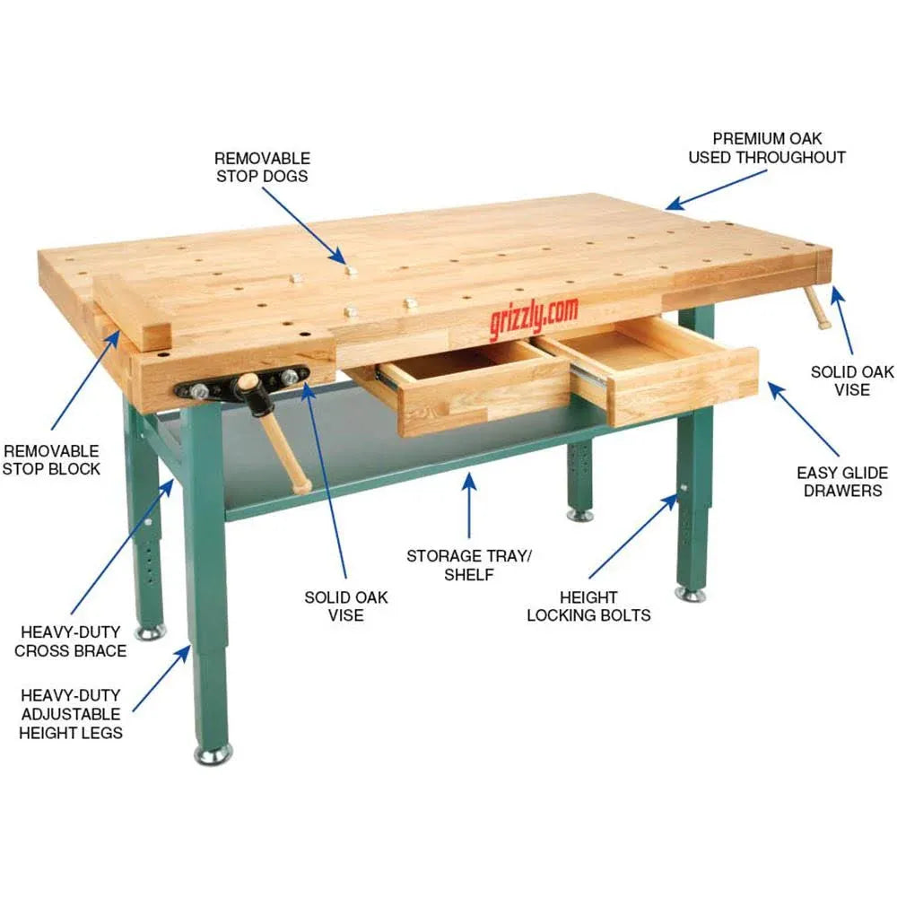Oak Workbench With Steel Legs