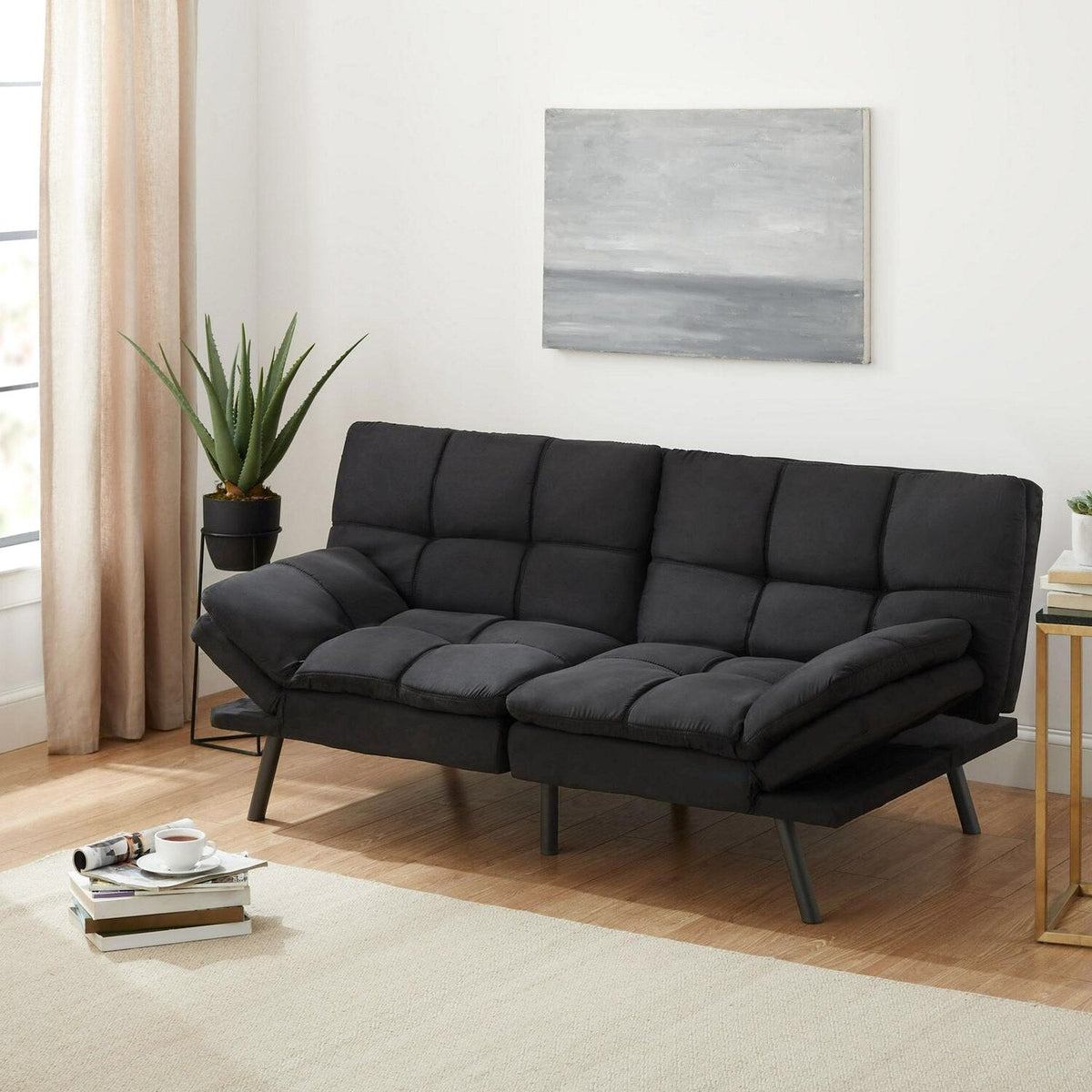 Mainstays Memory Foam Futon, Black Faux Suede Fabric