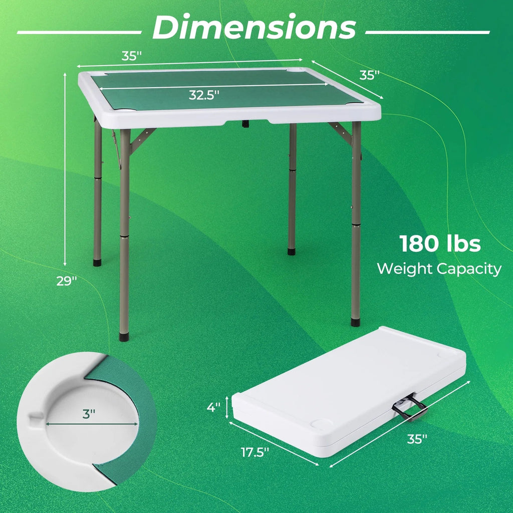 Costway Folding Mahjong Table With Cup Holders, Felt Mat And Carrying Handle - 35in x 35in x 29in