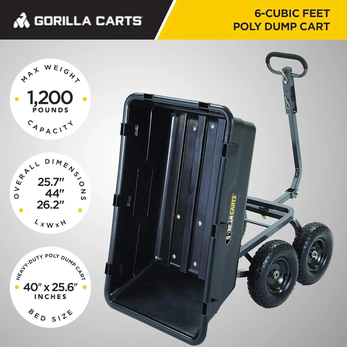 Gorilla Carts Utility Dump Wagon 6 Cubic Feet 1200 lb Capacity Black - GOR6PS