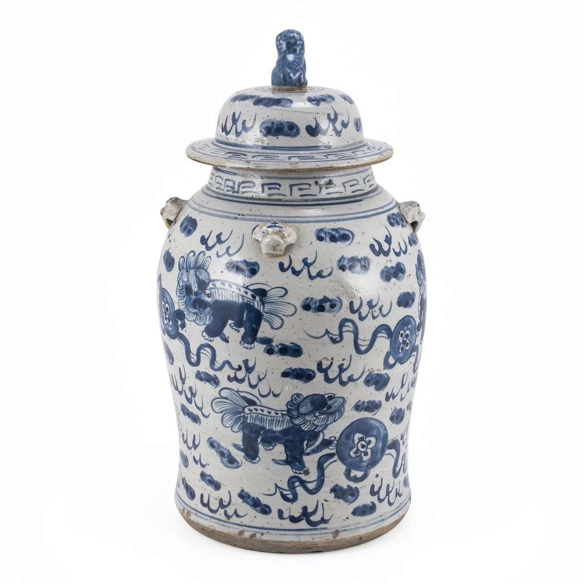 Small Vintage Temple Jar With Lion Motif - Decorative Porcelain Accent Container