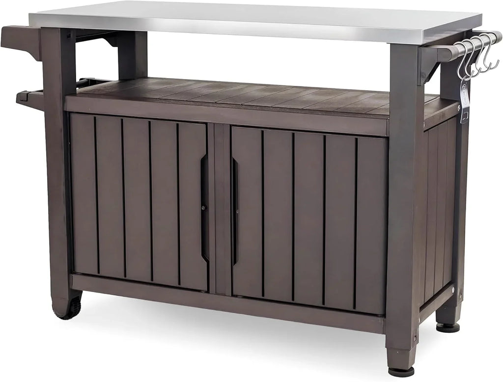 Keter Outdoor Rolling Prep And Bar Cart, Resin - Dark Brown