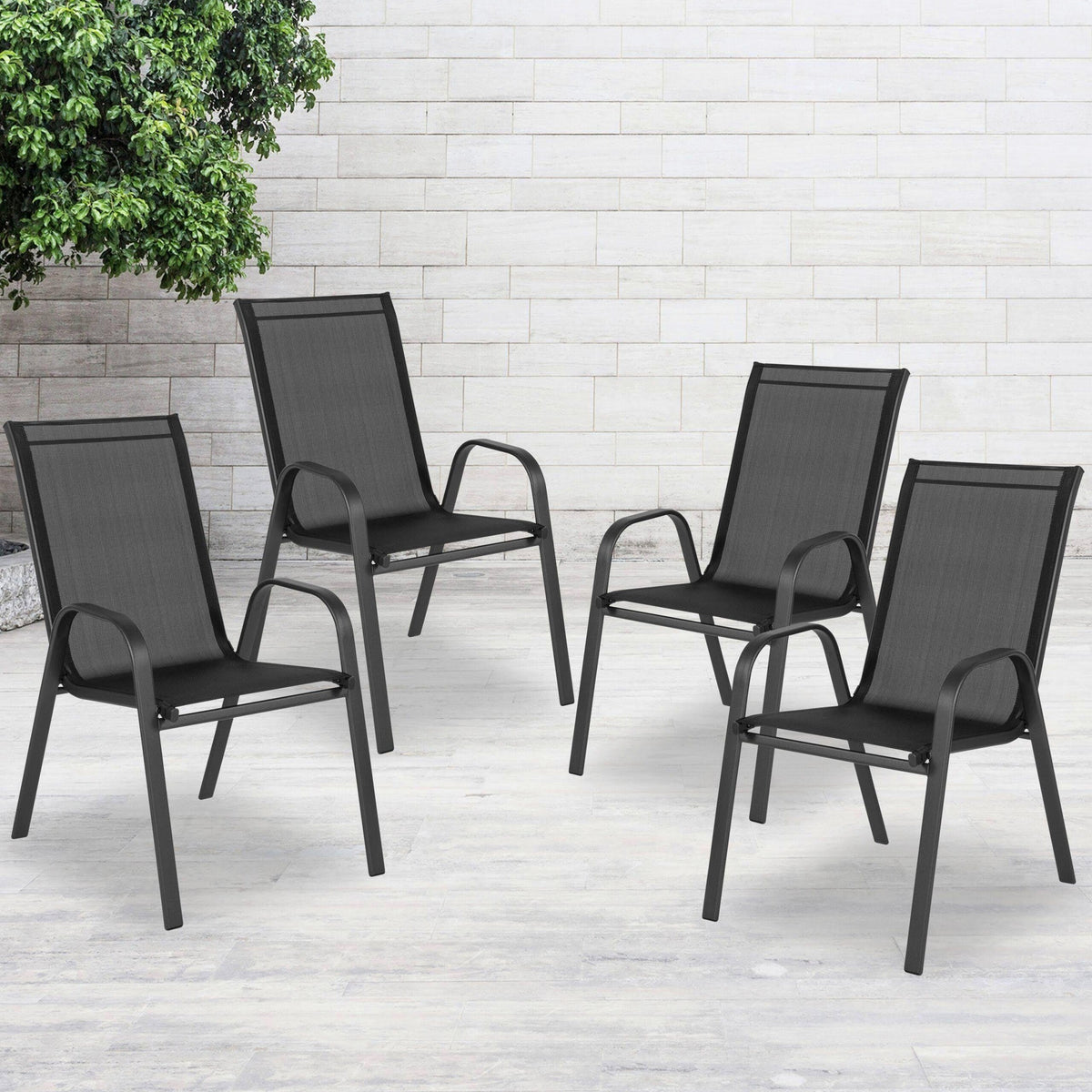 4 Pack Brazos Series Black Outdoor Stack Chair