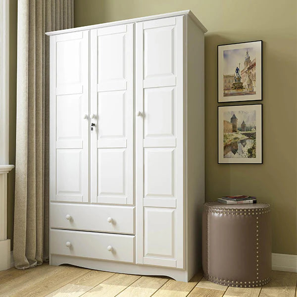 Grand Wardrobe Armoire, 100% Solid Wood, Mocha
