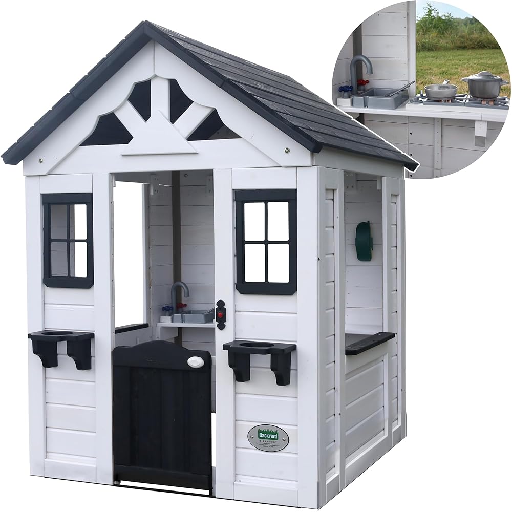 Backyard Discovery White Cedar Kids Playhouse With Play Kitchen - Sweetwater